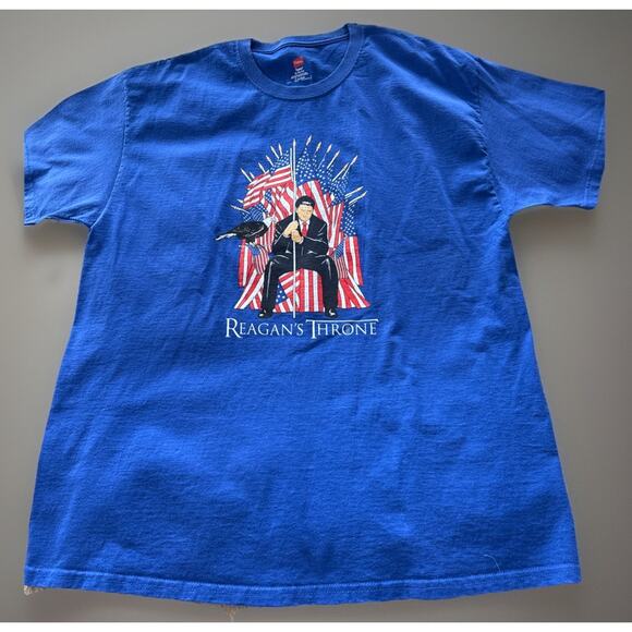 Reagan’s Throne T-Shirt XL Blue Patriotic Graphic Eagle Flags USA Tee - Picture 2 of 6